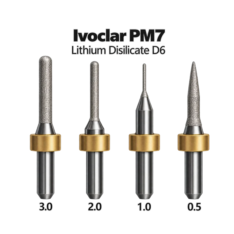 Lodden Dental Milling Burs, Ivoclar PM7 Lithium Disilicate